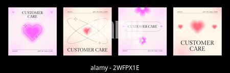 Post gradiente estetico in stile y2k. Modelli minimalisti con sfocatura per i social media. Raccolta di striscioni vettoriali per l'industria della bellezza o la vendita. Illustrazione Vettoriale