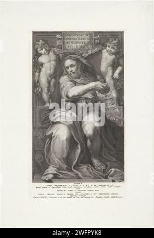 JESAJA PROPHET, GIUSEPPE CEREDA, dopo Rafaël, 1700 - 1799 stampa il profeta Isaia con uno scritto. Dietro di lui due putti con una ghirlanda. Testo in STUDMARGE. Tipografia: Italyafter disegno di: Italyafter pittura di: Roma incisione su carta / incisione del Libro di Isaia. Cupidi: 'Amores', 'Amoretti', 'Putti' Foto Stock