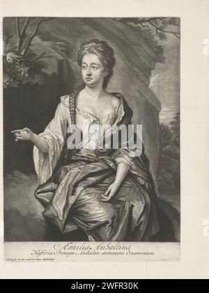 Ritratto di Henriëtte Amalia van Anhalt -Dessau, Jacob Gole, 1683 - 1724 stampa Ritratto di Henriëtte Amalia van Anhalt-Dessau. Nel margine inferiore il suo nome e una riga di testo latina. Giornale di Amsterdam Foto Stock