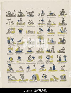 All'età di quarant'anni di diversioni di Deez, puoi trascorrere il tuo tempo con gioia e apprendimento, 1856 - 1900 fogli stampati con 48 rappresentazioni di figure, animali e oggetti. Sotto ogni immagine un verso bidirezionale. Numerato in alto a destra: n. 120. Caratteri per la stampa di carta Turnwood letterpress (tipi umani). animali. navi (in generale). (volare a) aquilone Foto Stock