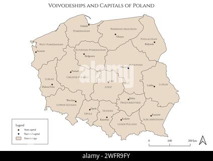 polonia, varsavia, slesia, katowice, opole, wroclaw, lodz, lublin, masovian, danzica, pomerania, masuria, voivodato, stato, capitale, mappa del mondo, sha Foto Stock