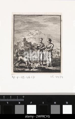 Cristo e l'anima personificata Guarda un cane che morde una pietra, Jan Luyken, 1714 stampa Amsterdam cartaceo cane da incidere. l'anima. Cristo e l'anima Foto Stock