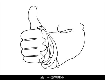 Thumbs up line-Continuous line drawing Illustrazione Vettoriale