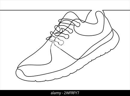 Illustrazione vettoriale delle sneakers. Scarpe sportive in linea. Una linea continua Illustrazione Vettoriale