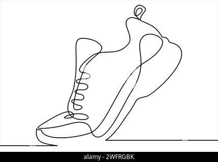 Illustrazione vettoriale delle sneakers. Scarpe sportive in linea. Una linea continua Illustrazione Vettoriale