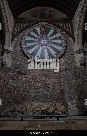 La Great Hall di Winchester ospita la Tavola Rotonda di Re Artù Foto Stock