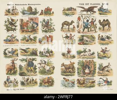 Per il libro di ritagli, 1875 - 1903 fogli stampati con 36 spettacoli di vario genere, tra cui spettacoli di animali, bambini che giocano con gli animali e proprietà dei bambini. Una didascalia sotto ogni immagine. Numerato in alto a destra: N. 41. Animali da stampa in carta da lettera Haarlem. bambino. bambino che gioca con gli animali Foto Stock