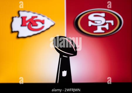 LAS VEGAS, NEVADA, USA, 29 GENNAIO 2024: Super Bowl LVIII, 58th Super Bowl, Kansas City Chiefs vs. San Francisco 49ers all'Allegiant Stadium. Foto Stock