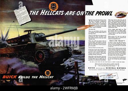"GLI HELLCATS SONO IN PROCINTO" poster di propaganda statunitense della seconda guerra mondiale con un carro armato con il testo "GLI HELLCATS SONO IN PROCINTO". Il poster è in stile grafico con colori e testo in grassetto. - Pubblicità americana (USA), era della seconda guerra mondiale Foto Stock