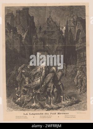 Uomo dalla barba lunga circondato da persone e oche, Jean Gauchard, dopo Gustave Doré, in o prima del 1885 carta stampata tipografica stampa vista città in generale; 'veduta'. Gli ebrei, la vita ebraica. oche (uccelli acquatici domestici) Foto Stock