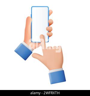 Le mani 3d tengono premuta l'icona vuota dello smartphone. Illustrazione Vettoriale