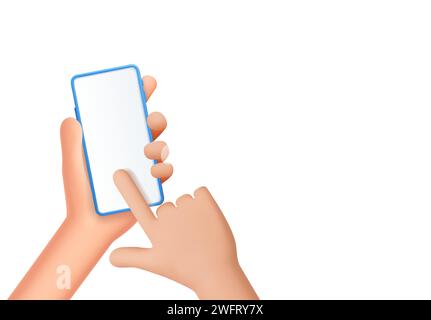 Le mani 3d tengono premuta l'icona vuota dello smartphone. Illustrazione Vettoriale