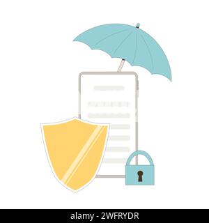 Tecnologia per la sicurezza dell'informazione. Sistema di protezione dei dati. Accordo di non divulgazione NDA. Firma online documento contrattuale di riservatezza aziendale. Vettore Illustrazione Vettoriale