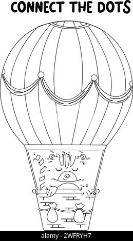 Collega il gioco dei punti. Tigre su un foglio di lavoro stampabile aerostat per bambini. Può essere utilizzato come libro da colorare per bambini. Illustrazione Vettoriale