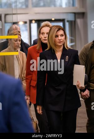 RIGA, Lettonia. 1 febbraio 2024. Olena Zelenska, First Lady dell'Ucraina, durante la Conferenza la Guerra della Russia ai bambini. Crediti: Gints Ivuskans/Alamy Live News Foto Stock