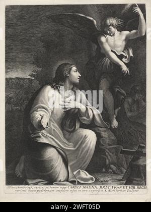 Cristo in the Hof van Olijven, Lucas Vorsterman (i), dopo Annibale Carracci, 1624 - 1629 stampa un angelo appare a Cristo in The Hof van Olives. I discepoli si addormentarono e a sinistra si possono vedere i soldati che escono per catturare Cristo. Inghilterra carta incisione agonia di Cristo: Per confortarlo uno o più angeli appaiono a Cristo con calice e/o croce Foto Stock