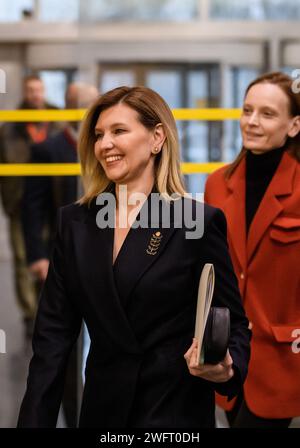 RIGA, Lettonia. 1 febbraio 2024. Olena Zelenska, First Lady dell'Ucraina, durante la Conferenza la Guerra della Russia ai bambini. Crediti: Gints Ivuskans/Alamy Live News Foto Stock