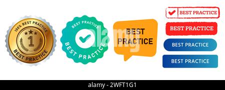 best practice timbro emblema sigillo bolla vocale perfezione disciplina processo di qualità Illustrazione Vettoriale