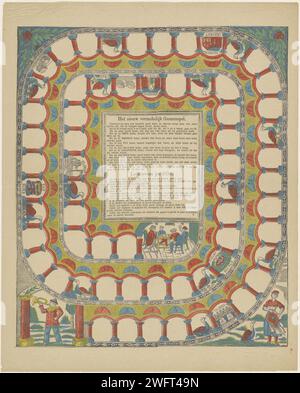 Il nuovo divertente / gioco d'oca / le Nouveau Jeu d'OIE, 1833 - 1911 stampa. Gioco da tavolo Gameboard Goose con spirale con 63 scatole numerate. In scatole diverse una performance di un'oca. A metà campo il titolo e le regole in olandese e in francese nella stampa di libri. In basso a destra nel campo centrale numerato: 3. Giochi da tavolo per la stampa di letterpress in carta Turnwood. giochi da tavolo d'azzardo. goose-game Foto Stock