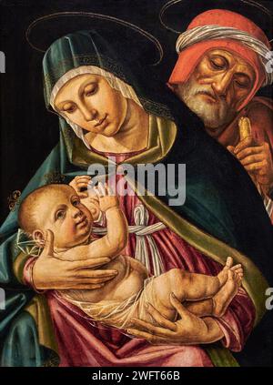Madonna col bambino e San Giuseppe - olio su tavola - fra Gerolamo da Brescia - 1490 - Montichiari (BS) Museo Lechi Foto Stock