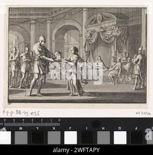 Salome riceve il capo di Johannes de Boper, Jan Luyken, 1703 Print Maker: Haarlem Publisher: Amsterdam paper etching Salome riceve il capo di Giovanni Battista dal boia Foto Stock