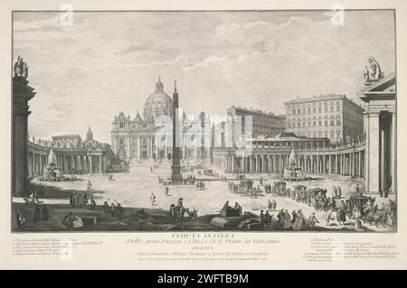 Sint-Pietersbasiliek e Sint-Pietersplein nella città del Vaticano, Francesco Polanzani, dopo Francesco Pannini, stampa del 1790 veduta di Sint-Pietersbasiliek e Sint-Pietersplein nella città del Vaticano. In posizione centrale rispetto alla piazza, l'obelisco del Vaticano. In primo piano a destra una processione di carrozze. Titolo ed elenco esplicativo dei brani in STUDMARGE. Carta italiana che incide sulla città, e paesaggio con costruzioni artificiali. quadrato, luogo, circo, ecc. chiesa (esterno). obelisco, Needle St. la basilica di Pietro. Piazza San Pietro. CITTÀ del Vaticano Foto Stock