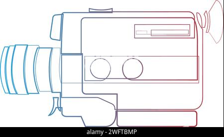 Disegno continuo a una riga del vecchio formato medio di una videocamera analogica per film d'epoca. Concetto classico di attrezzature fotografiche retrò disegnato da una linea singola. D Illustrazione Vettoriale