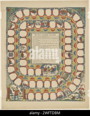 Il nuovo divertente / gioco d'oca / le Nouveau Jeu d'OIE, 1833 - 1911 stampa. Gioco da tavolo Gameboard Goose con spirale con 63 scatole numerate. In scatole diverse una performance di un'oca. A metà campo il titolo e le regole in olandese e in francese nella stampa di libri. In basso a destra nel campo centrale numerato: 2. Giochi da tavolo per la stampa di letterpress in carta Turnwood. giochi da tavolo d'azzardo. goose-game Foto Stock