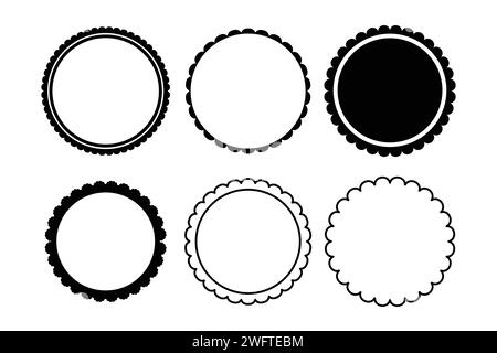 Stemma rotondo smerlato o emblema, semplice decorazione della cornice a colori su sfondo bianco. Timbro, clip ondulata art. Illustrazione vettoriale Illustrazione Vettoriale