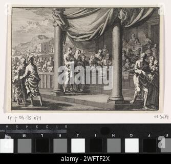 Maria e Joseph al censimento di Betlemme, Jan Luyken, 1703 Print Maker: Haarlem Publisher: Amsterdam paper etching the People's census at Bethlehem: Mary and Joseph are registered Foto Stock