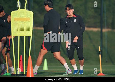 Doha, Qatar. 1 febbraio 2024. AFC Asian Cup Qatar 2023, sessione ufficiale di allenamento - Korea Rebpublic, Doha, Qatar ad al Egla 7. Crediti: Meng Gao/Alamy Live News Foto Stock