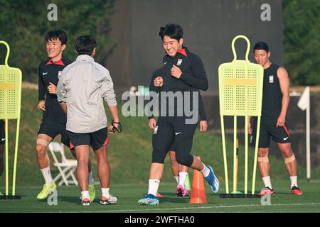 Doha, Qatar. 1 febbraio 2024. AFC Asian Cup Qatar 2023, sessione ufficiale di allenamento - Korea Rebpublic, Doha, Qatar ad al Egla 7. Crediti: Meng Gao/Alamy Live News Foto Stock