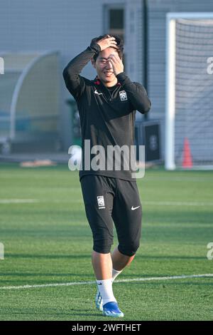 Doha, Qatar. 1 febbraio 2024. AFC Asian Cup Qatar 2023, sessione ufficiale di allenamento - Korea Rebpublic, Doha, Qatar ad al Egla 7. Crediti: Meng Gao/Alamy Live News Foto Stock