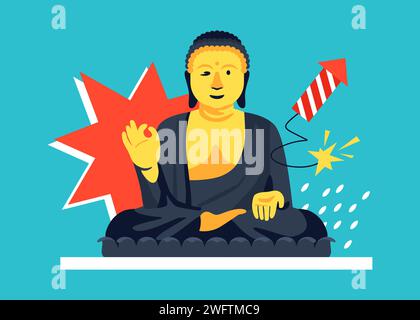 Buddha strizzato in posizione di loto - moderna illustrazione vettoriale colorata Illustrazione Vettoriale