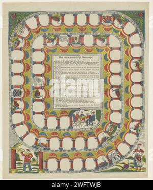 Il nuovo divertente / gioco d'oca / le Nouveau Jeu d'OIE, 1833 - 1911 stampa. Gioco da tavolo Gameboard Goose con spirale con 63 scatole numerate. In scatole diverse una performance di un'oca. A metà campo il titolo e le regole in olandese e in francese nella stampa di libri. In basso a destra nel campo centrale numerato: 2. Giochi da tavolo per la stampa di letterpress in carta Turnwood. giochi da tavolo d'azzardo. goose-game Foto Stock