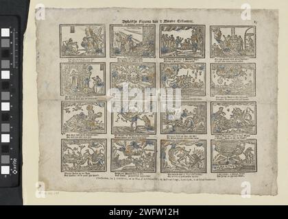 Bybelsche figure del nuovo Testamento, c. 1782 - c. 1793 stampa Leaf con 16 esecuzioni di storie del nuovo Testamento. Sotto ogni immagine un verso bidirezionale. Numerato in alto a destra: 85. Editore: Amsterdamprint Maker: Stampa tipografica su carta olandese New Testament Foto Stock