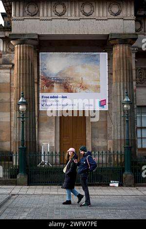 Turner a gennaio, banner che pubblicizza la mostra annuale di gennaio degli acquerelli Turner nella National Gallery of Scotland, Edimburgo. Foto Stock