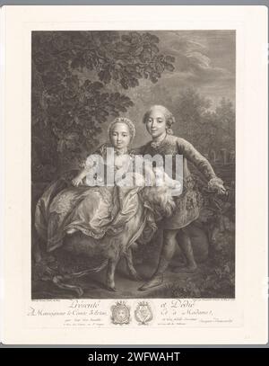 Ritratto di Carlo X e Clothilde di Francia da bambini, Jacques Beauvarlet, dopo Francesco Hubert Drouais, stampatore del 1767: Francepublisher: Paris paper etching / incisione personaggi storici. fratelli o sorelle (relazioni familiari di secondo grado). capra. Ordine cavalleresco del Toson d'oro - insegne di ordine cavalleresco, ad esempio: Distintivo, catena (con NOME dell'ordine) Foto Stock