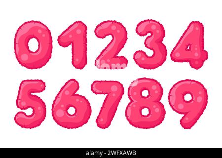 Numeri di bolla da 0 a 9. I palloncini per bambini sono in stile retrò alla moda. Illustrazione vettoriale Illustrazione Vettoriale