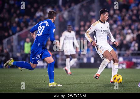 1 febbraio 2024; Coliseum Alfonso Pérez, Getafe, Spagna, la Liga calcio spagnola, Getafe contro Real Madrid; Bellingham Foto Stock