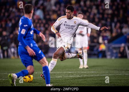 1 febbraio 2024; Coliseum Alfonso Pérez, Getafe, Spagna, la Liga calcio spagnola, Getafe contro Real Madrid; Bellingham Foto Stock