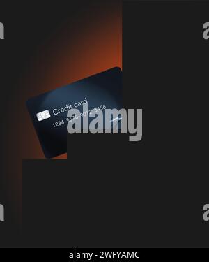 Di seguito è riportata una carta di credito generica o simulata raffigurata in una situazione grafica ed è illustrata in 3D. Foto Stock