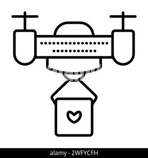Il drone offre un pacchetto, icona vettoriale con linea nera Illustrazione Vettoriale