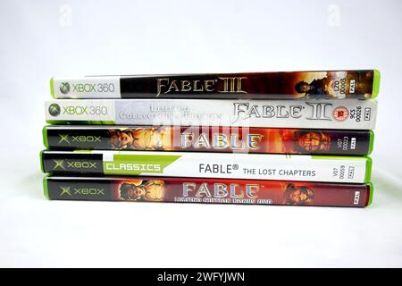 Fable video Games Stacked pile – Galles, Regno Unito – 31 gennaio 2024 Foto Stock