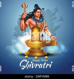 Felice maha Shivratri con shiv ling, un festival indù celebrato dalla notte del signore shiva, calligrafia inglese. disegno di illustrazione vettoriale astratto Illustrazione Vettoriale