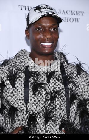 New York, USA. 1 febbraio 2024. Jahlove Serrano partecipa all'ottava edizione del Blue Jacket Fashion Show presso i Moonlight Studios, New York, NY, 1° febbraio 2024. (Foto di Anthony Behar/Sipa USA) credito: SIPA USA/Alamy Live News Foto Stock