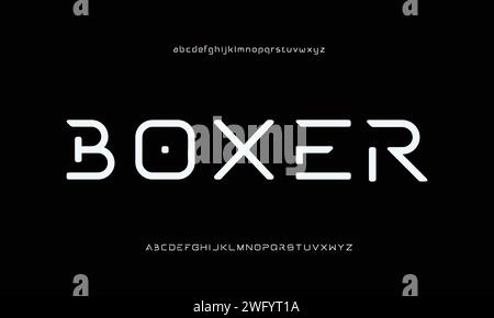 Futuristico moderno techno sci fi audace display stencil font, geometrico astratto, semplice carattere boxer con lettere a spaziatura fissa Illustrazione Vettoriale