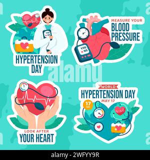 Etichetta giorno ipertensione cartone animato piatto modelli disegnati a mano illustrazione di sfondo Illustrazione Vettoriale