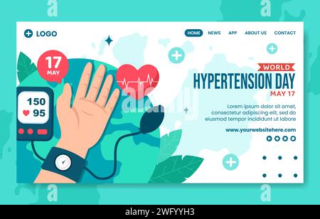Hypertension Day Social Media Landing Page cartone animato modelli disegnati a mano illustrazione di sfondo Illustrazione Vettoriale