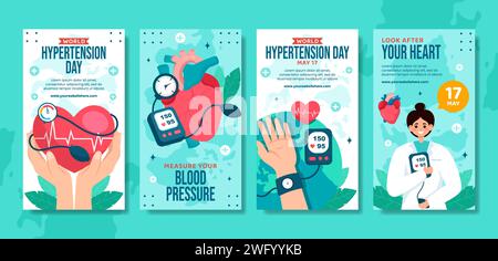 Giorno dell'ipertensione storie sui social media cartone animato piatto modelli disegnati a mano illustrazione di sfondo Illustrazione Vettoriale